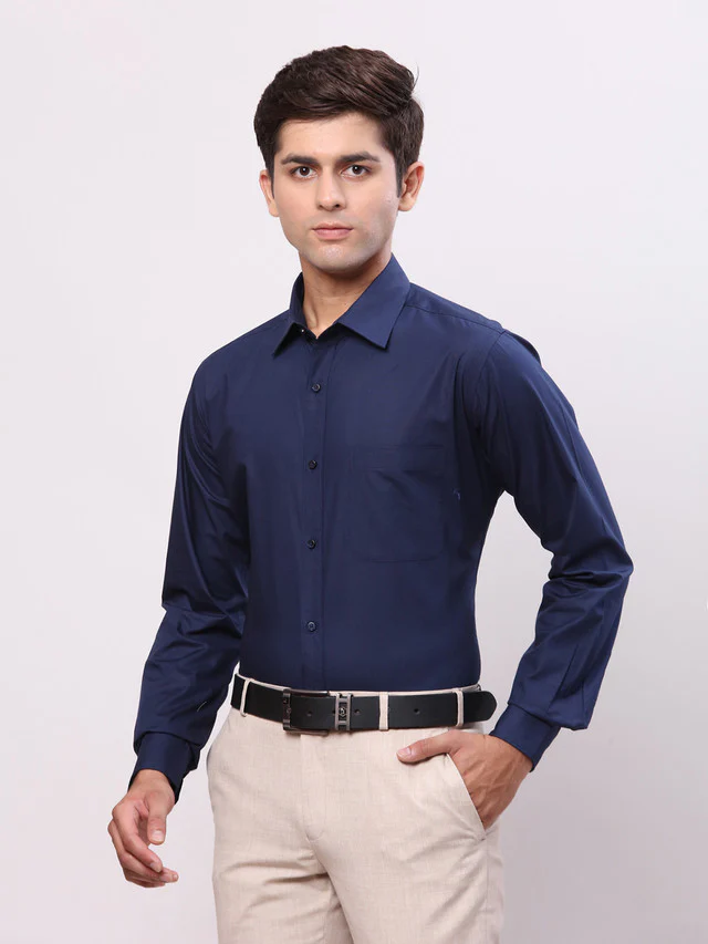Raymond Blue Solid Slim Fit Cotton Formal Shirt - Image 3