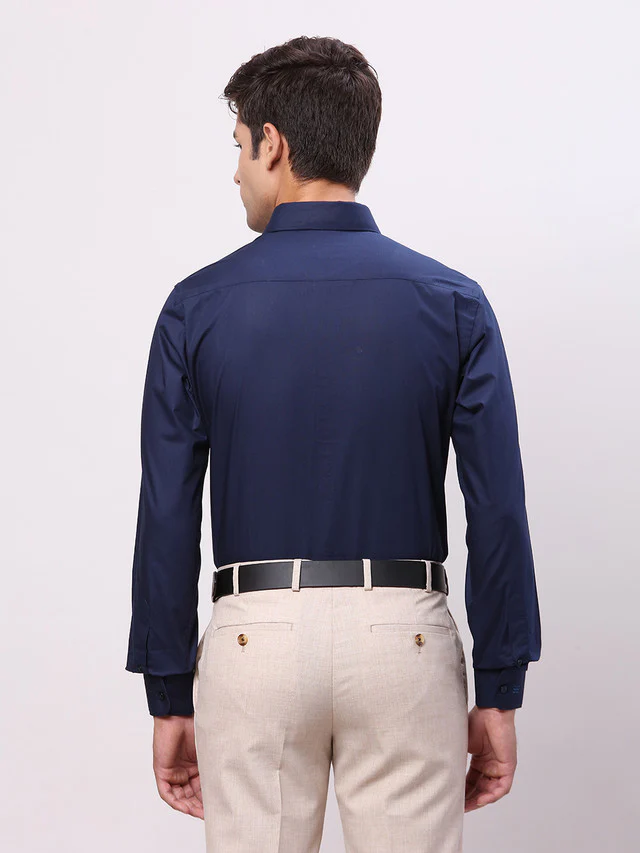 Raymond Blue Solid Slim Fit Cotton Formal Shirt - Image 4