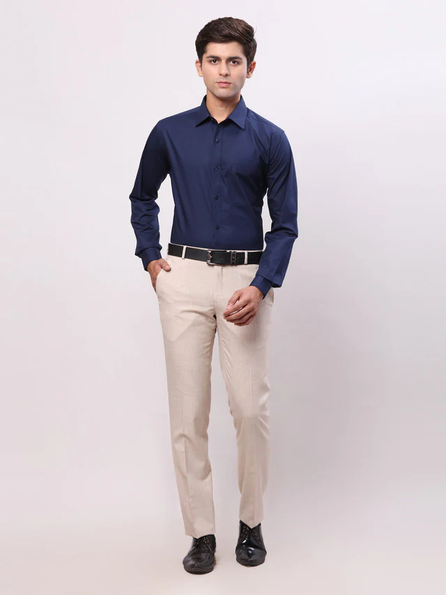 Raymond Blue Solid Slim Fit Cotton Formal Shirt - Image 5