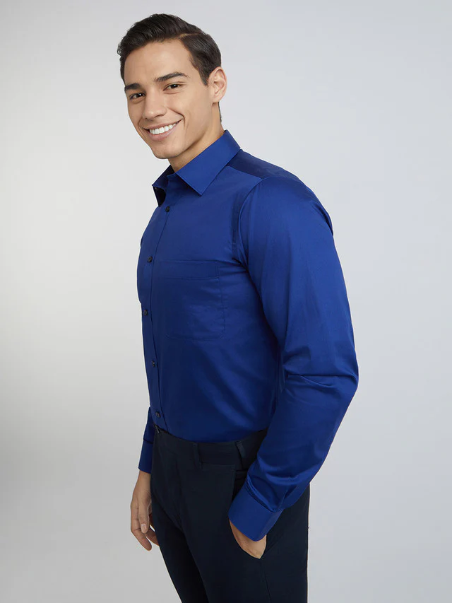 Raymond Blue Solid Slim Fit Cotton Formal Shirt - Image 3