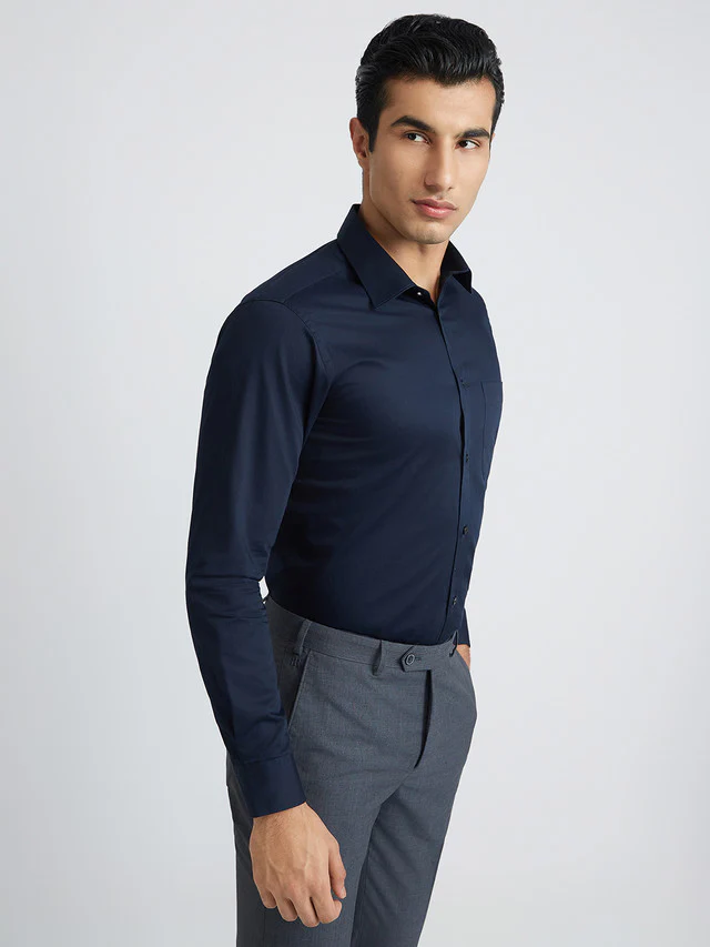 Raymond Blue Solid Slim Fit Cotton Formal Shirt - Image 2