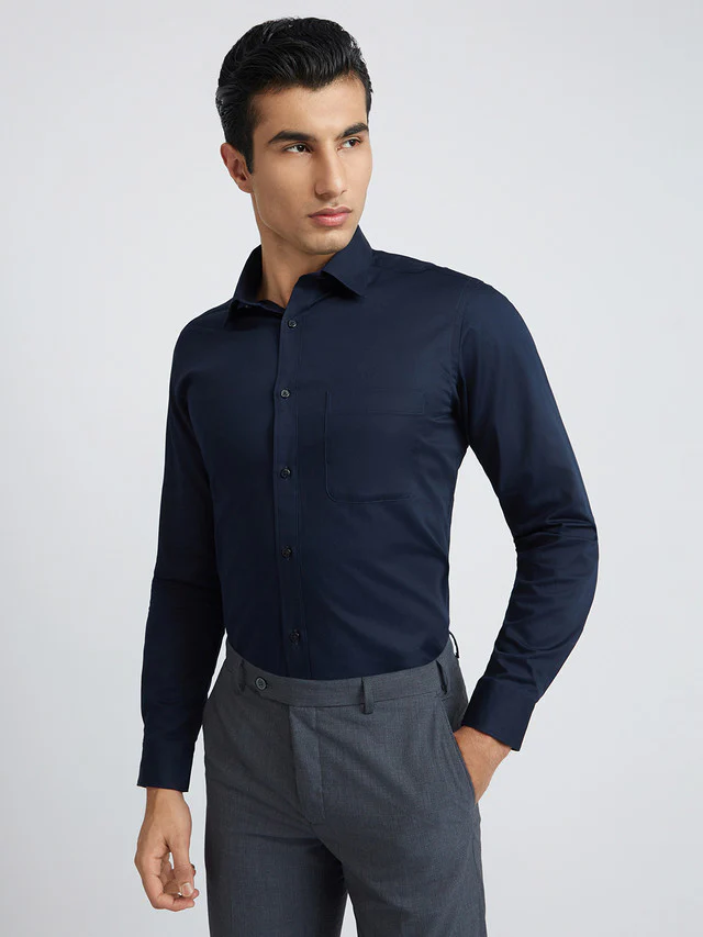 Raymond Blue Solid Slim Fit Cotton Formal Shirt - Image 3