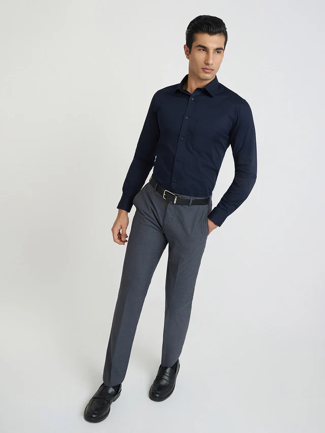 Raymond Blue Solid Slim Fit Cotton Formal Shirt - Image 5