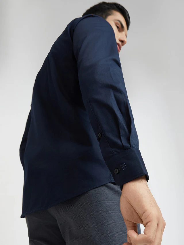 Raymond Blue Solid Slim Fit Cotton Formal Shirt - Image 7