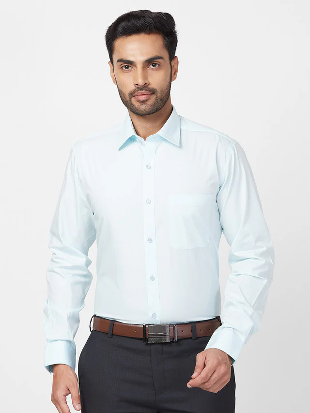 Raymond Blue Solid Slim Fit Cotton Formal Shirt