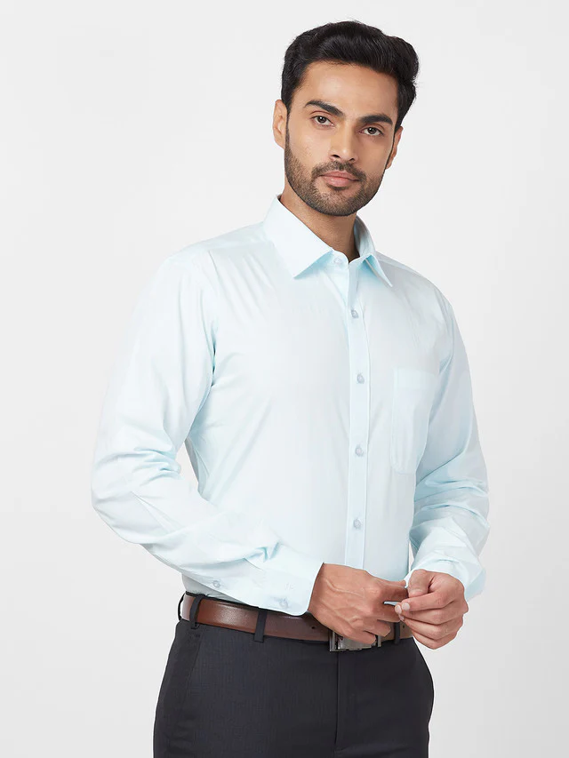 Raymond Blue Solid Slim Fit Cotton Formal Shirt - Image 2