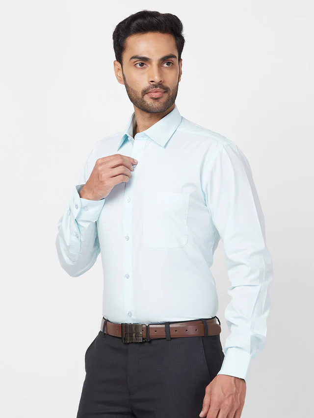 Raymond Blue Solid Slim Fit Cotton Formal Shirt - Image 3