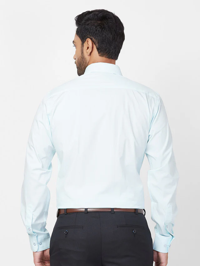 Raymond Blue Solid Slim Fit Cotton Formal Shirt - Image 4