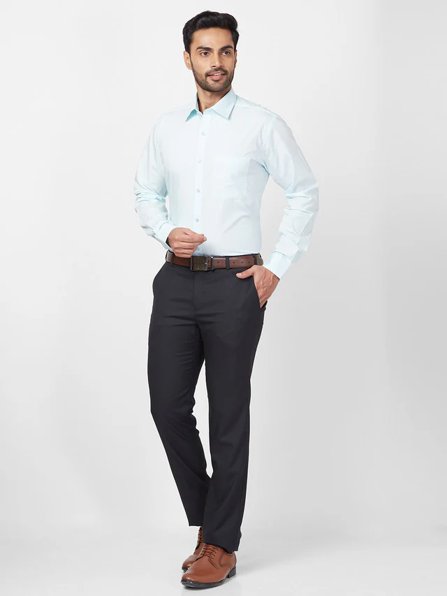 Raymond Blue Solid Slim Fit Cotton Formal Shirt - Image 5
