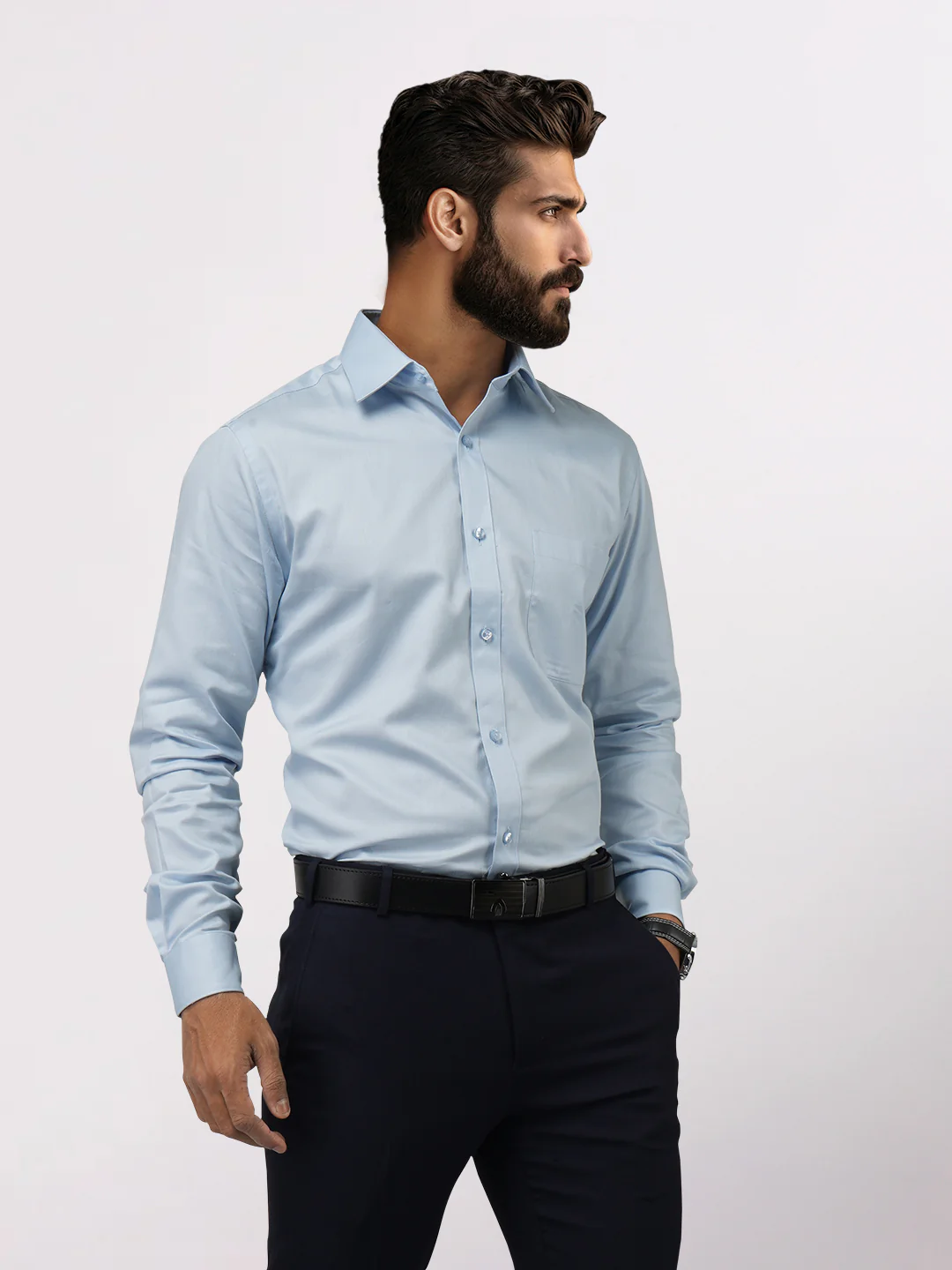 Raymond Blue Solid Slim Fit Cotton Formal Shirt - Image 4