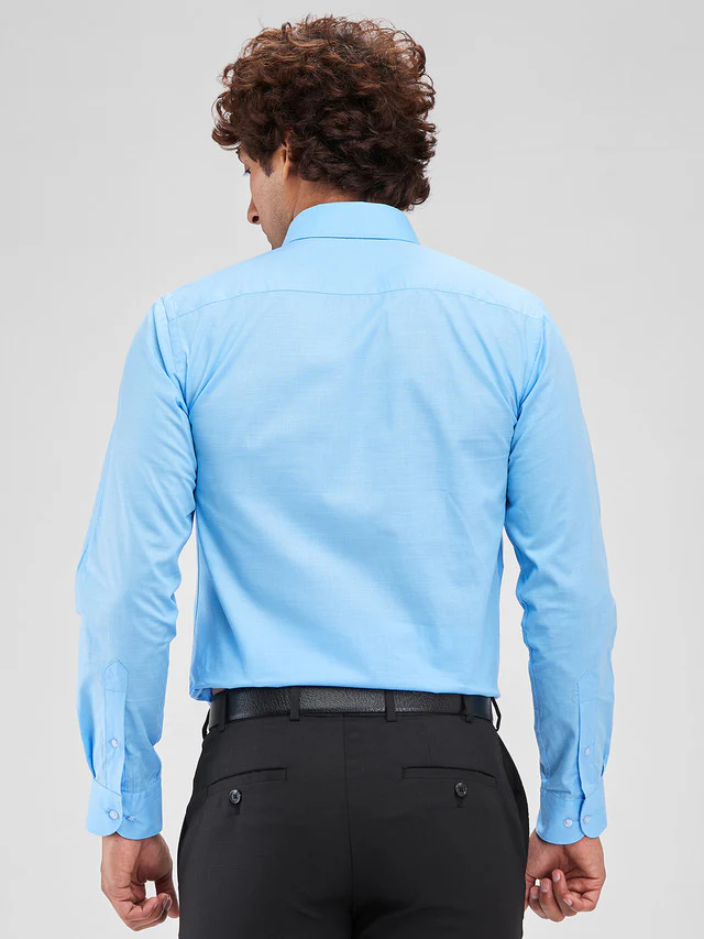 Raymond Blue Solid Slim Fit Cotton Formal Shirt - Image 4