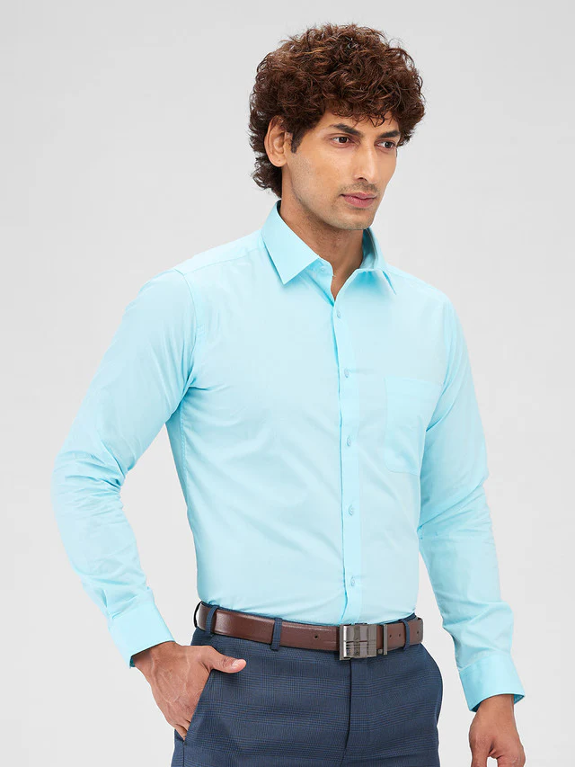 Raymond Blue Solid Slim Fit Cotton Formal Shirt - Image 2