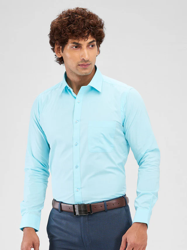 Raymond Blue Solid Slim Fit Cotton Formal Shirt - Image 3