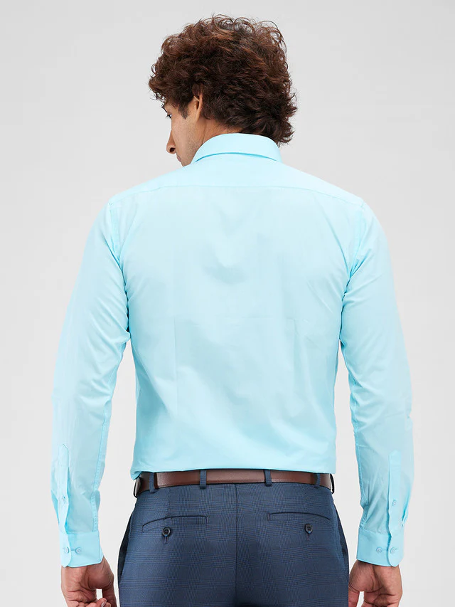 Raymond Blue Solid Slim Fit Cotton Formal Shirt - Image 4