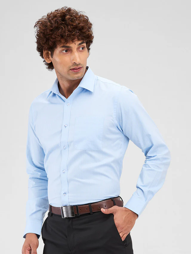 Raymond Blue Solid Slim Fit Cotton Formal Shirt - Image 3