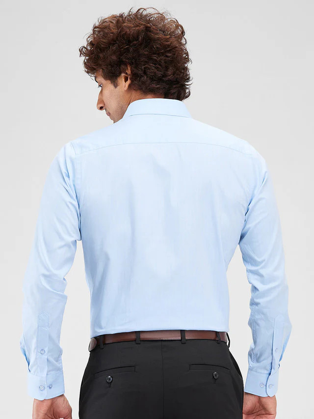 Raymond Blue Solid Slim Fit Cotton Formal Shirt - Image 4