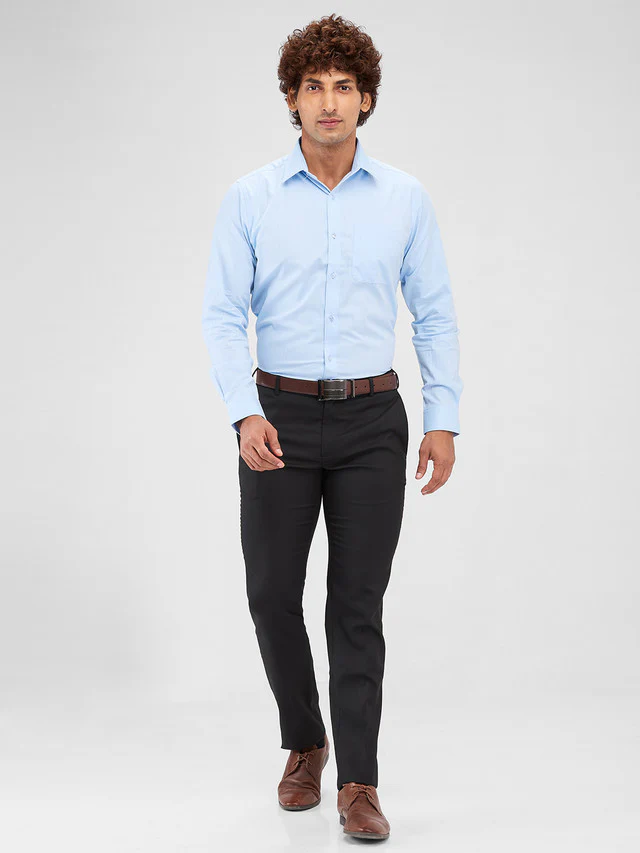 Raymond Blue Solid Slim Fit Cotton Formal Shirt - Image 5