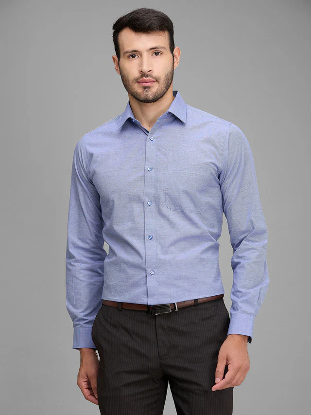Raymond Blue Solid Slim Fit Full Sleeve Cotton Shirt