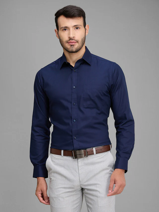 Raymond Blue Solid Slim Fit Full Sleeve Cotton Shirt