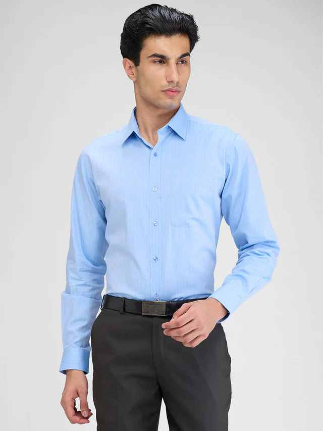 Raymond Blue Solid Slim Fit Full Sleeve Cotton Shirt