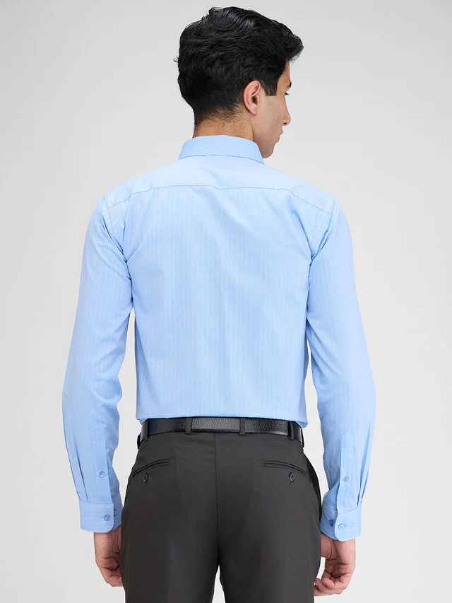 Raymond Blue Solid Slim Fit Full Sleeve Cotton Shirt - Image 5