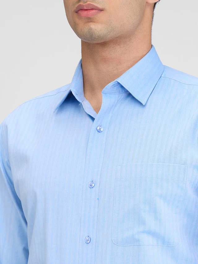 Raymond Blue Solid Slim Fit Full Sleeve Cotton Shirt - Image 7