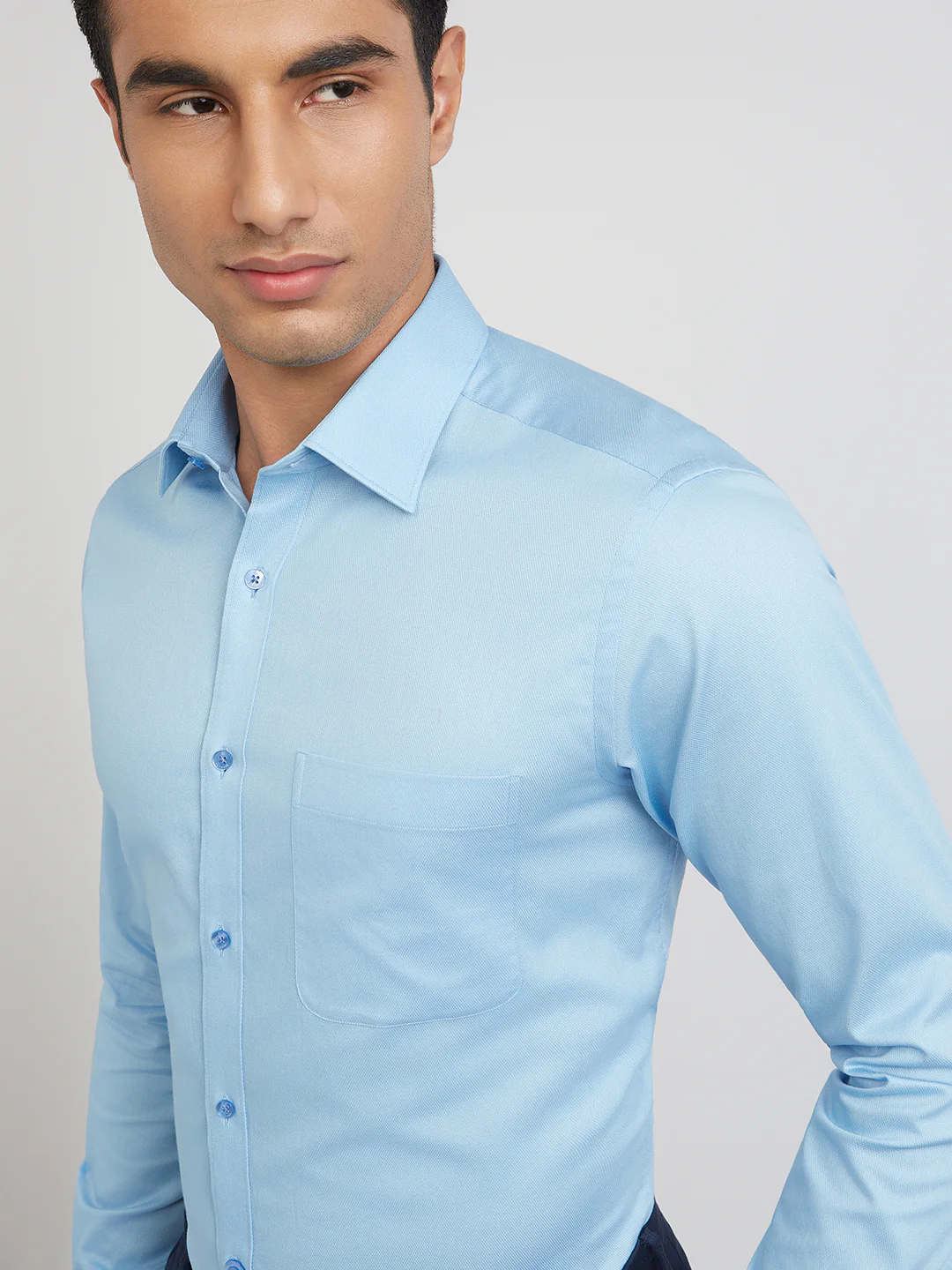 Raymond Blue Solid Slim Fit Full Sleeve Cotton Shirt - Image 7
