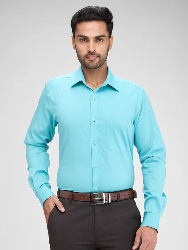 Raymond Blue Solid Slim Fit Full Sleeve Cotton Shirt
