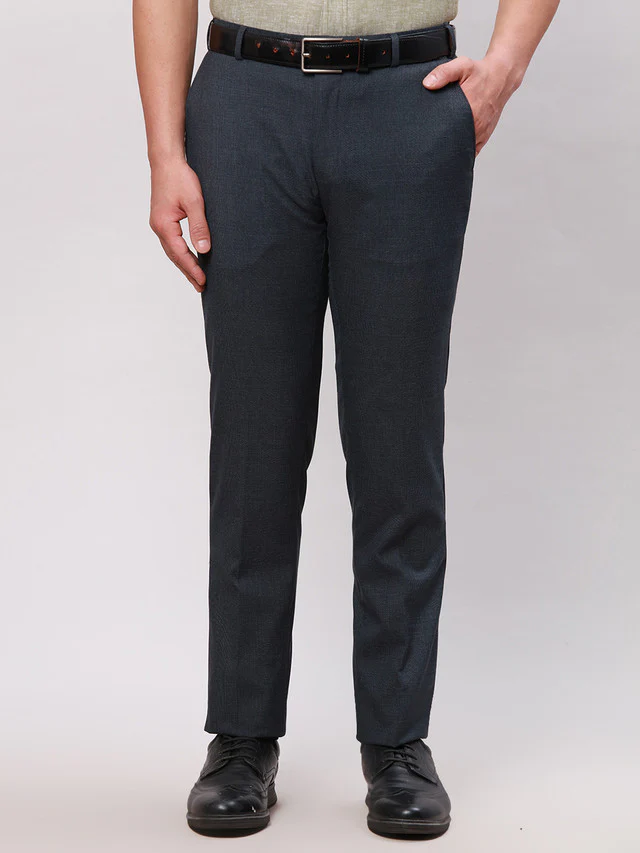 Raymond Blue Solid Slim Fit Polyester Blend Trouser