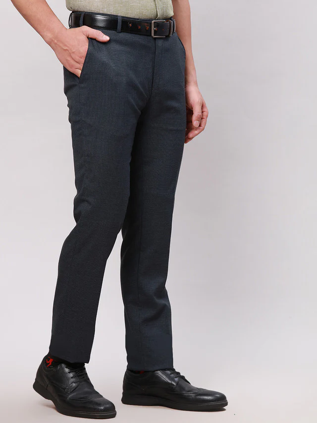 Raymond Blue Solid Slim Fit Polyester Blend Trouser - Image 2