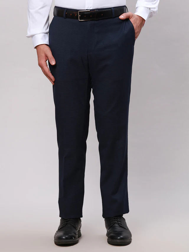 Raymond Blue Solid Slim Fit Polyester Blend Trouser