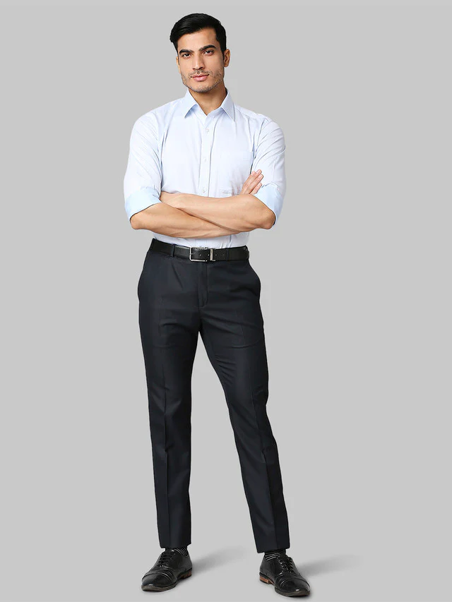 Raymond Blue Solid Slim Fit Polyester Blend Trouser - Image 5