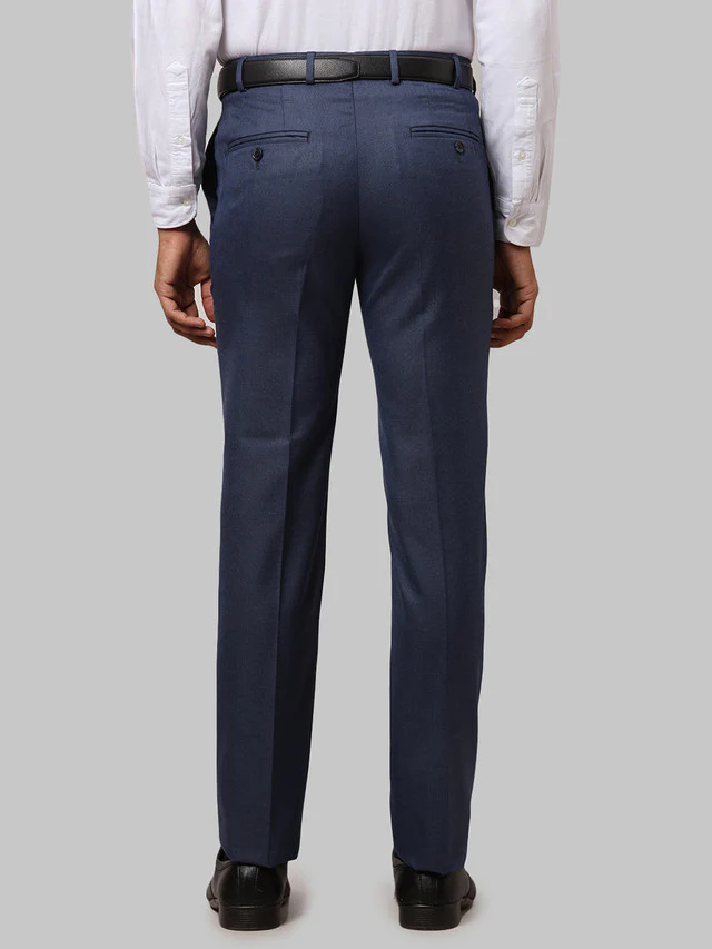 Raymond Blue Solid Slim Fit Polyester Blend Trouser - Image 4