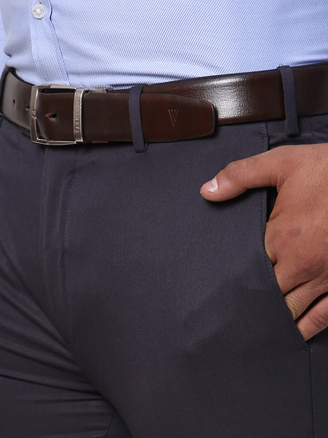 Raymond Blue Solid Slim Fit Polyester Blend Trouser - Image 7