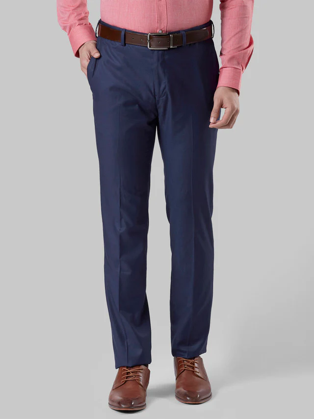 Raymond Blue Solid Slim Fit Polyester Blend Trouser