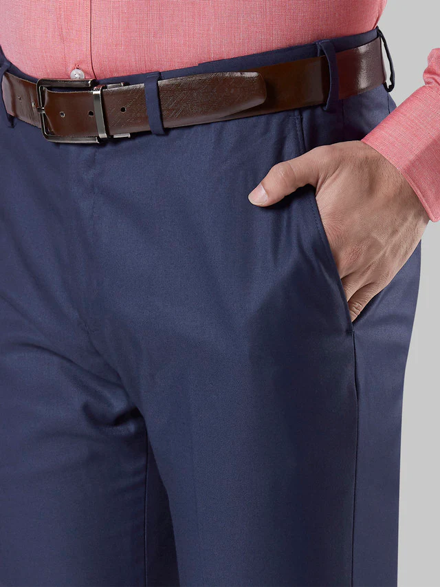 Raymond Blue Solid Slim Fit Polyester Blend Trouser - Image 6