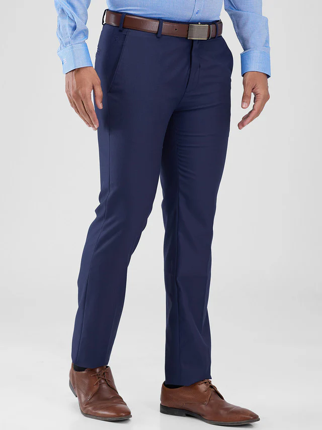 Raymond Blue Solid Slim Fit Polyester Blend Trouser - Image 2