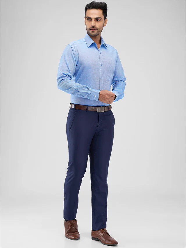 Raymond Blue Solid Slim Fit Polyester Blend Trouser - Image 6