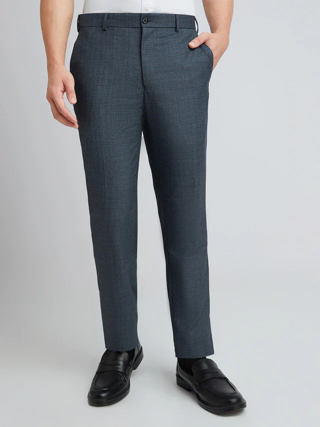 Raymond Blue Solid Slim Fit Polyester Blend Trouser