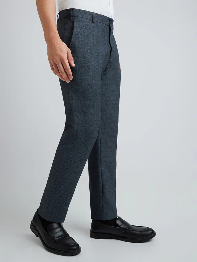Raymond Blue Solid Slim Fit Polyester Blend Trouser - Image 2