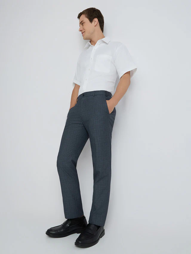 Raymond Blue Solid Slim Fit Polyester Blend Trouser - Image 6