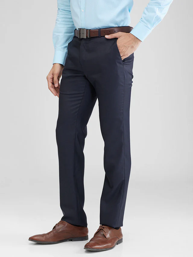 Raymond Blue Solid Slim Fit Polyester Blend Trouser