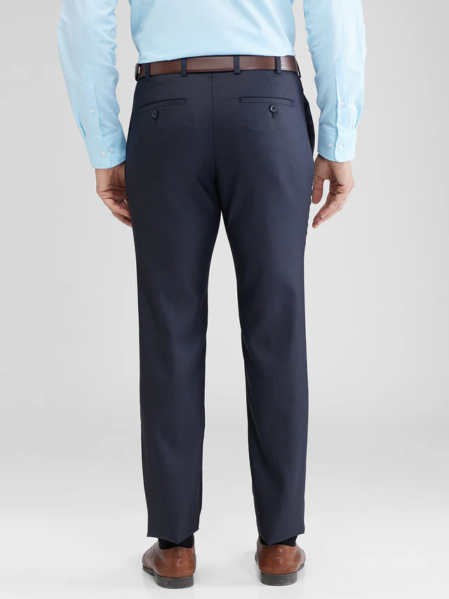 Raymond Blue Solid Slim Fit Polyester Blend Trouser - Image 2