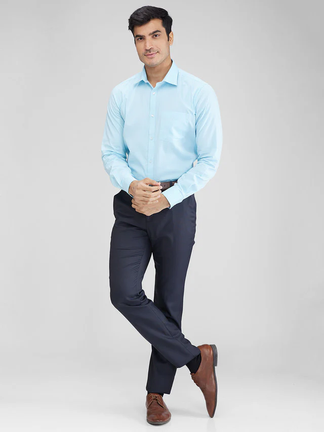 Raymond Blue Solid Slim Fit Polyester Blend Trouser - Image 3