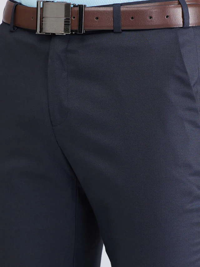 Raymond Blue Solid Slim Fit Polyester Blend Trouser - Image 4