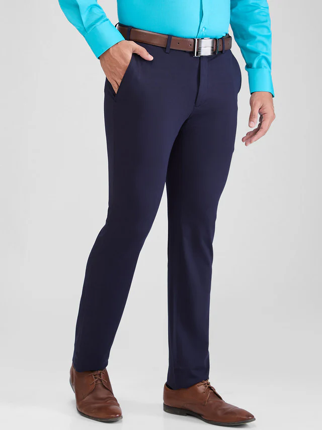 Raymond Blue Solid Slim Fit Terry Rayon Blend Trouser - Image 2