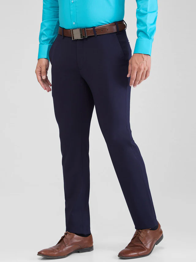 Raymond Blue Solid Slim Fit Terry Rayon Blend Trouser - Image 3