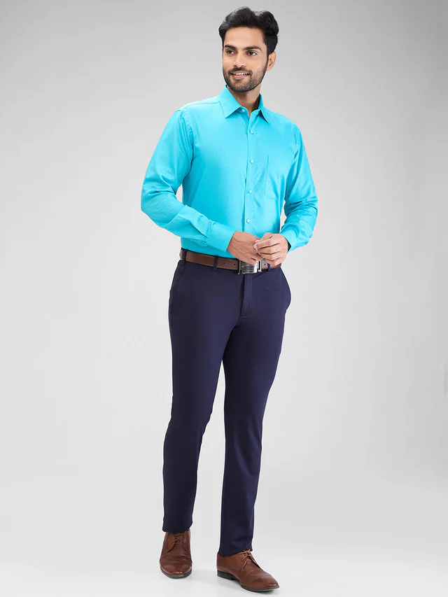 Raymond Blue Solid Slim Fit Terry Rayon Blend Trouser - Image 5