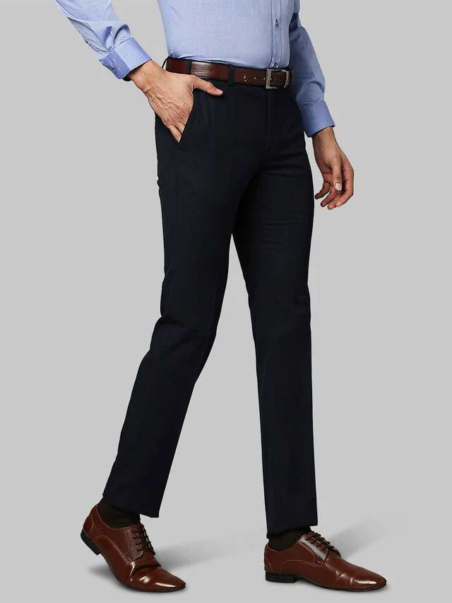 Raymond Blue Solid Slim Fit Terylene Blend Trouser - Image 2