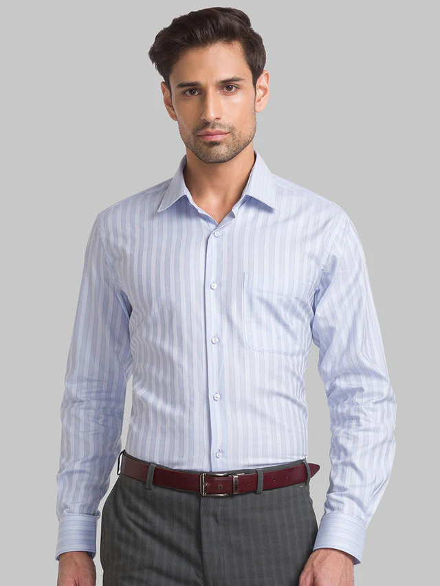 Raymond Blue Stripe Contemporary Fit Full Sleeve Cotton Shirt